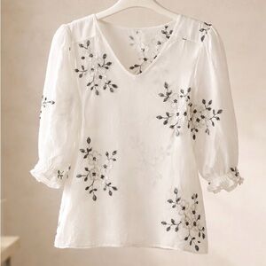 Elegant White Floral Embroidered Blouse